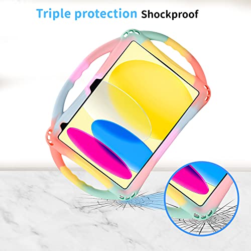 TopEsct Kids Case for iPad (A16) 11th Gen 11" 2025, iPad 10th Gen 10.9" 2022 with Tempered Glass Screen Protector, Silicone Shockproof Case Comes with Strap (Rainbow) - Image 5