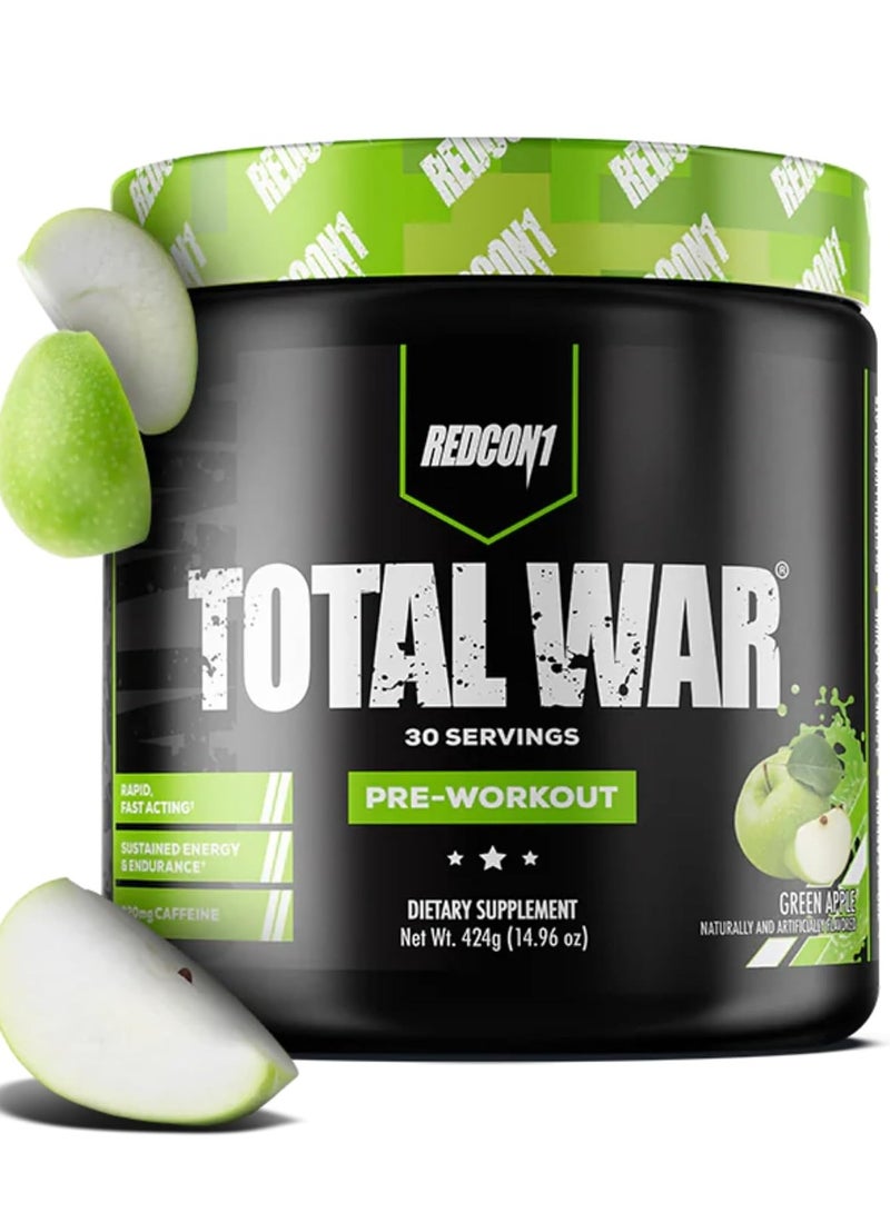 REDCON1 Total War Pre Workout Powder, Green Apple , Beta Alanine + Citrulline Malate Vegan & Keto Friendly Preworkout for Men & Women with 424mg of Caffeine - Fast Acting HMB (30 Servings) - Image 1