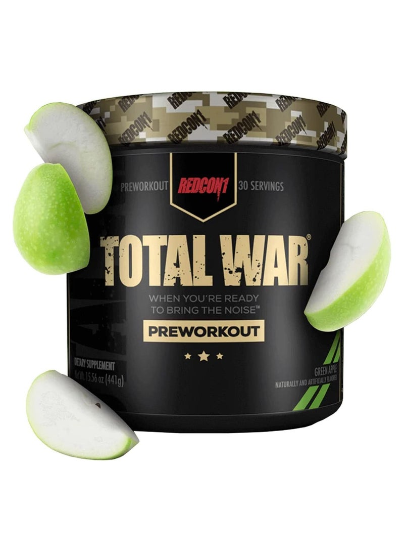 REDCON1 Total War Pre Workout Powder, Green Apple , Beta Alanine + Citrulline Malate Vegan & Keto Friendly Preworkout for Men & Women with 320mg of Caffeine - Fast Acting HMB (30 Servings) - Image 1