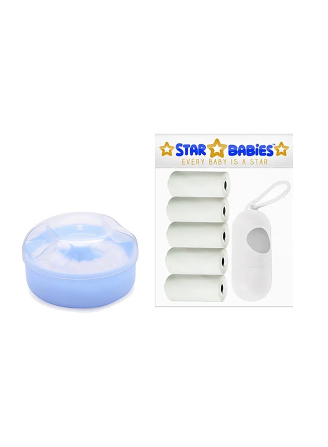 STAR BABiES Star Babies - Combo Pack of 2- Powder Puff  with Disposable Scented Bag (5 Pcs w/Dispenser)- Blue/White  - Image 1