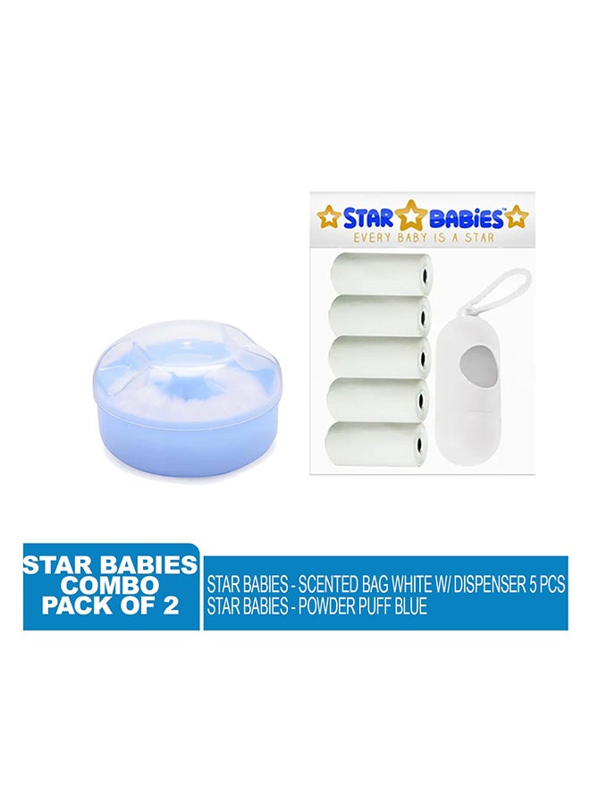 STAR BABiES Star Babies - Combo Pack of 2- Powder Puff  with Disposable Scented Bag (5 Pcs w/Dispenser)- Blue/White  - Image 2