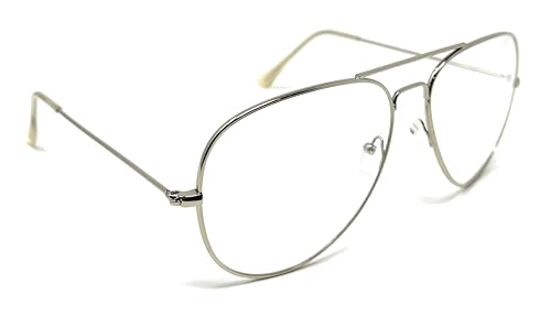 WebDeals SHAMZBEST Clear Lens Aviator Eyeglasses Classic Retro Metal Frame (A#1 Silver, Large, Clear) (Silver) - Image 3