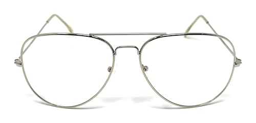WebDeals SHAMZBEST Clear Lens Aviator Eyeglasses Classic Retro Metal Frame (A#1 Silver, Large, Clear) (Silver) - Image 2