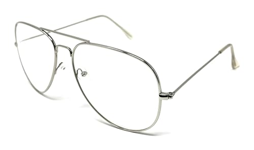 WebDeals SHAMZBEST Clear Lens Aviator Eyeglasses Classic Retro Metal Frame (A#1 Silver, Large, Clear) (Silver) - Image 1