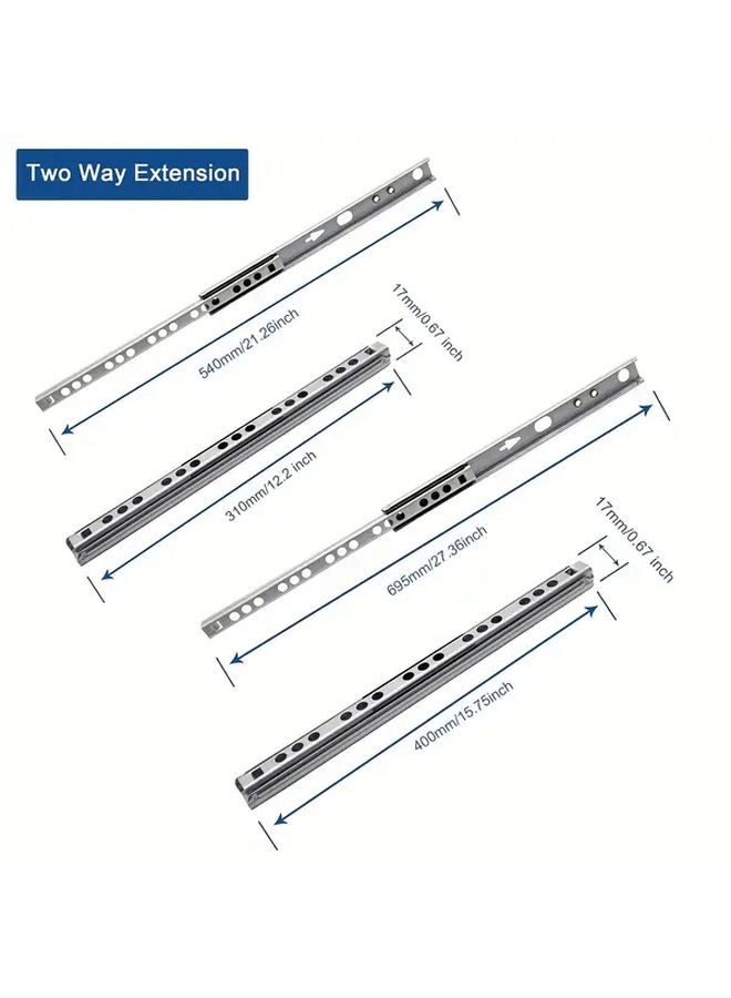 182mm Ball Bearing Drawer Slides 2 Way Slide Track Rail 1 Pair 2 Pcs - Image 4