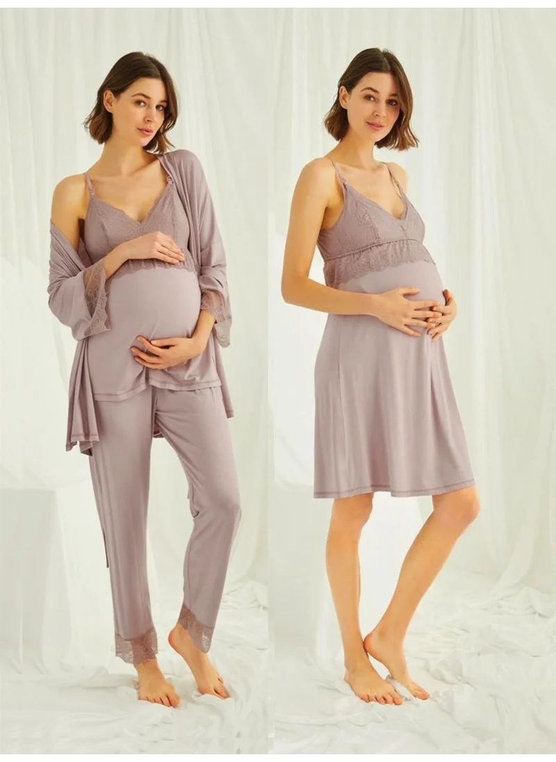 Monamise 18431490 Women's Mink Maternity Maternity Set Dressing Gown Nightgown Pajama Set