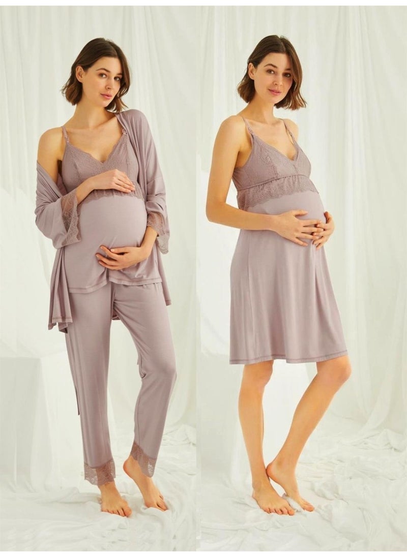 Monamise 18431490 Women's Mink Maternity Maternity Set Dressing Gown Nightgown Pajama Set  - Image 1