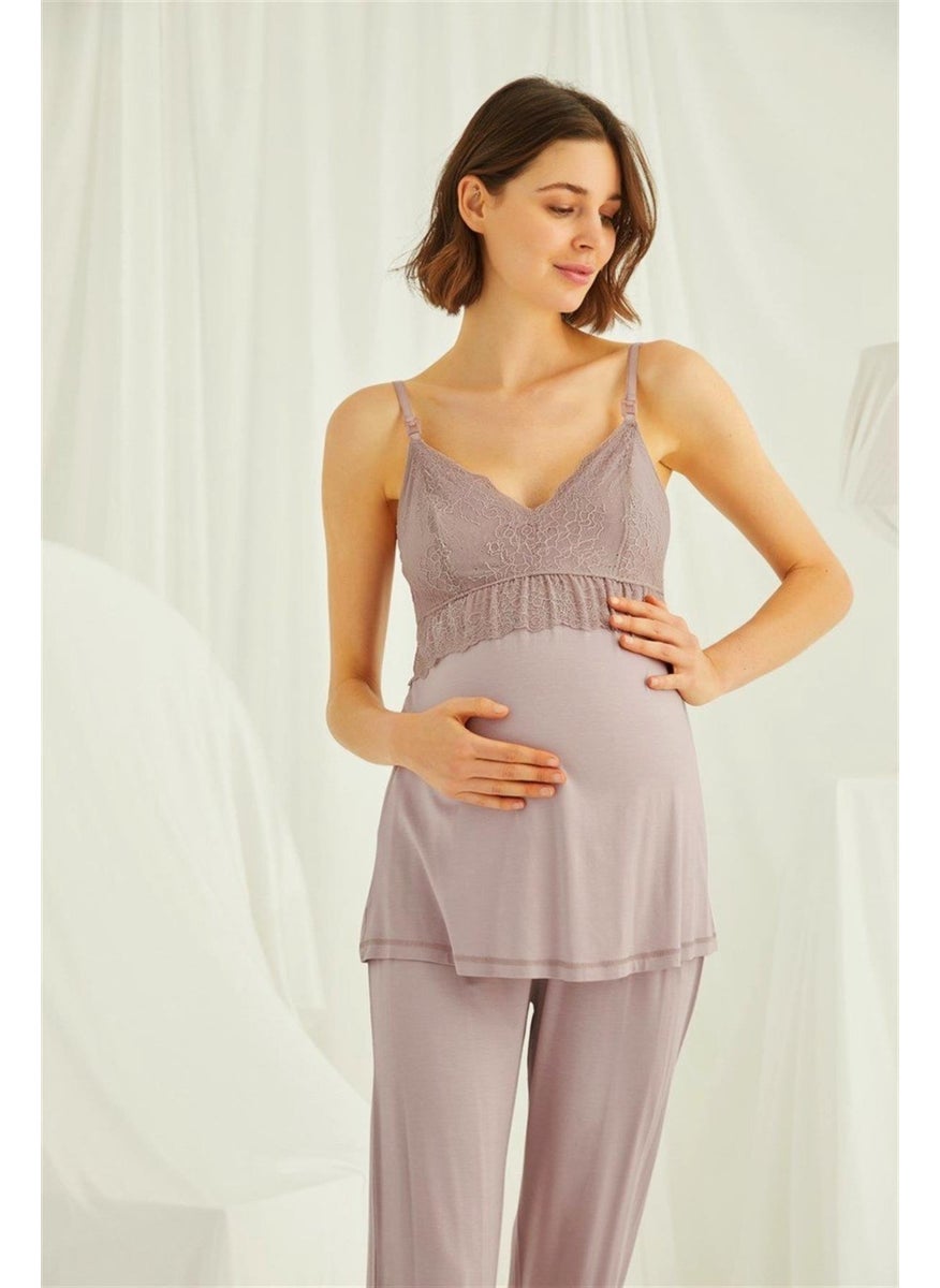 Monamise 18431490 Women's Mink Maternity Maternity Set Dressing Gown Nightgown Pajama Set  - Image 5