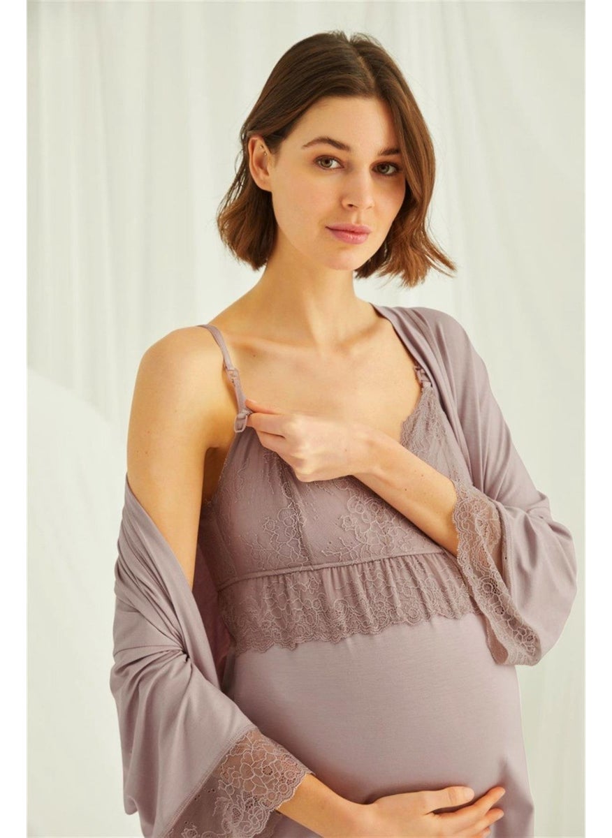 Monamise 18431490 Women's Mink Maternity Maternity Set Dressing Gown Nightgown Pajama Set  - Image 3
