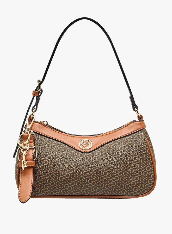 Celeste Monogram Print Shoulder Bag with Zip Closure