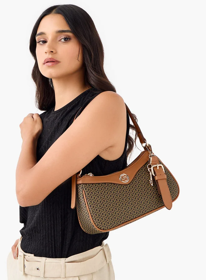 Celeste Monogram Print Shoulder Bag with Zip Closure