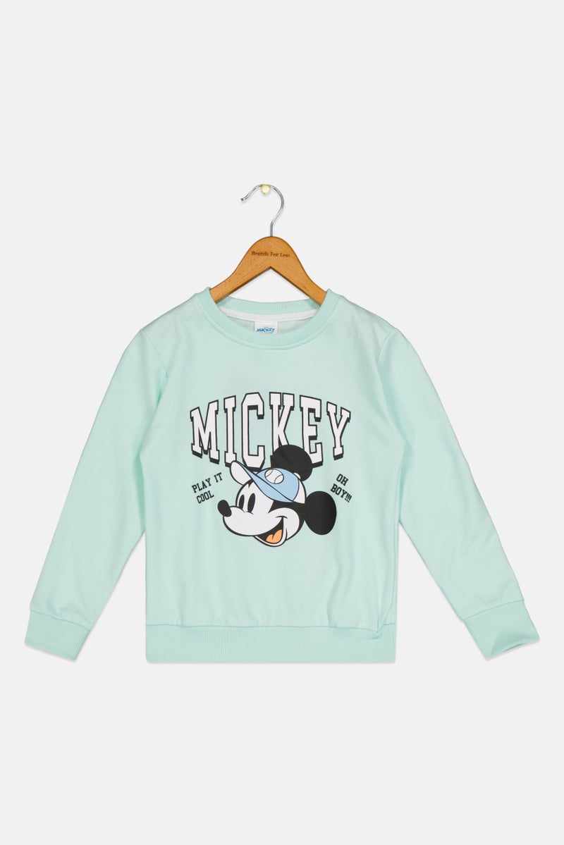 Disney ديزني × ميكي وأصدقائه سويت شيرت طويل الأكمام للأطفال الأولاد، نعناعي - Image 2