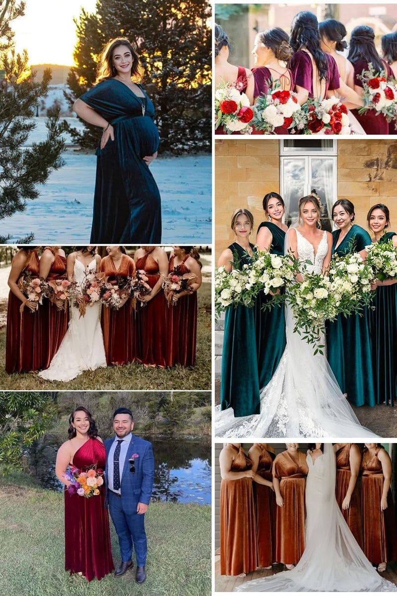 72styles Velvet Infinity Dress with Bandeau,Convertible Bridesmaid Dresses,Plus Size Velvet Wrap Maxi Long Dress Multiway Formal Dress Orange - Image 4