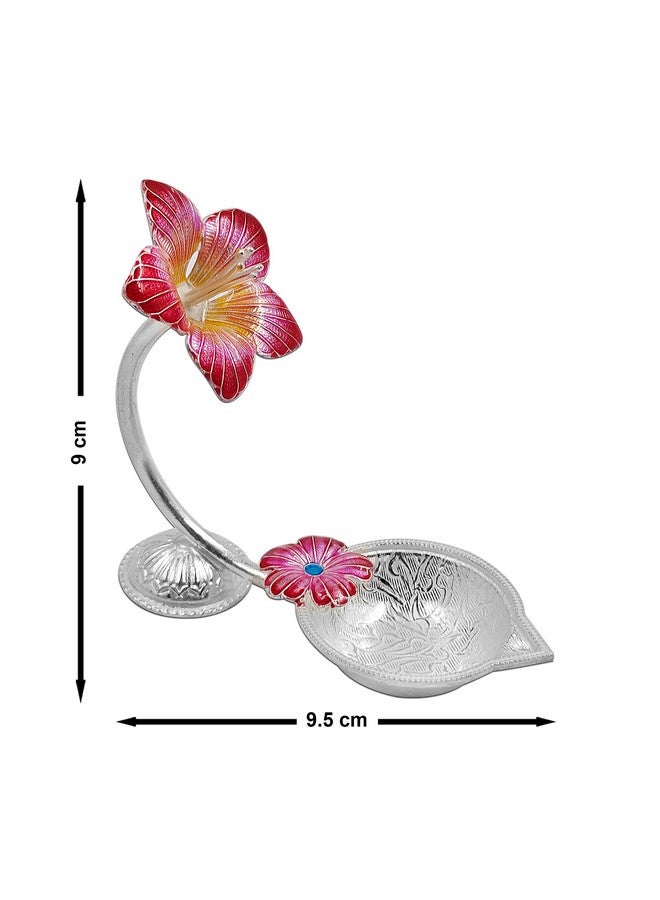 MAA SILVER Pure Silver Diya with Red Colour Enamel & Hibiscus Flower Shape Design BIS Hallmarked Perfect for Gift and Pooja Use (92.5 Purity)(25 Grams Silver) - Image 4