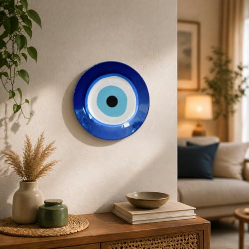 JIKRAA® Evil Eye Protection Good Luck Positivity Prosperity Ceramic Decorative Wall Plates with Stand | 2-in-1 Use : Beautiful Evil Eye Wall Hanging Decor and Stylish Tabletop Display | Evil Eye Wall Plates | Evil Eye Ceramic Decor Plates (10 Inch) - Image 1