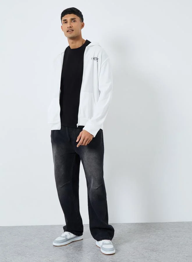Take Two Take Two Men White Slogan Print Hooded Jacket