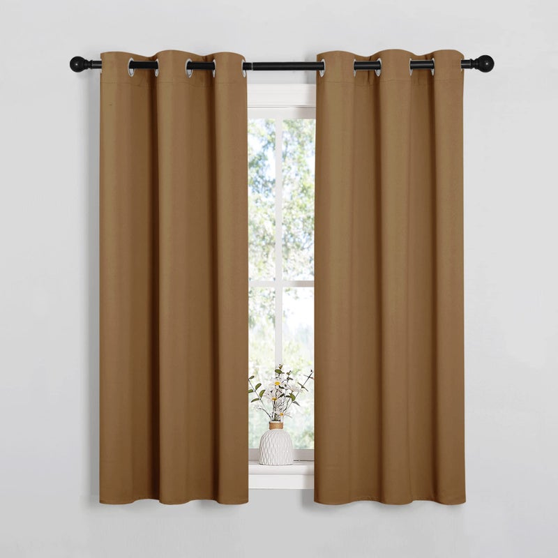 NICETOWN Sleek Blackout Curtains 54 inches Length for Small Windows  Noise Reducing and Block Draft Panels for Door Doorway Laundry Office Luxury Decor Theme (2 Panels  Gold Brown  W34 x L54 -Inch) - Image 1