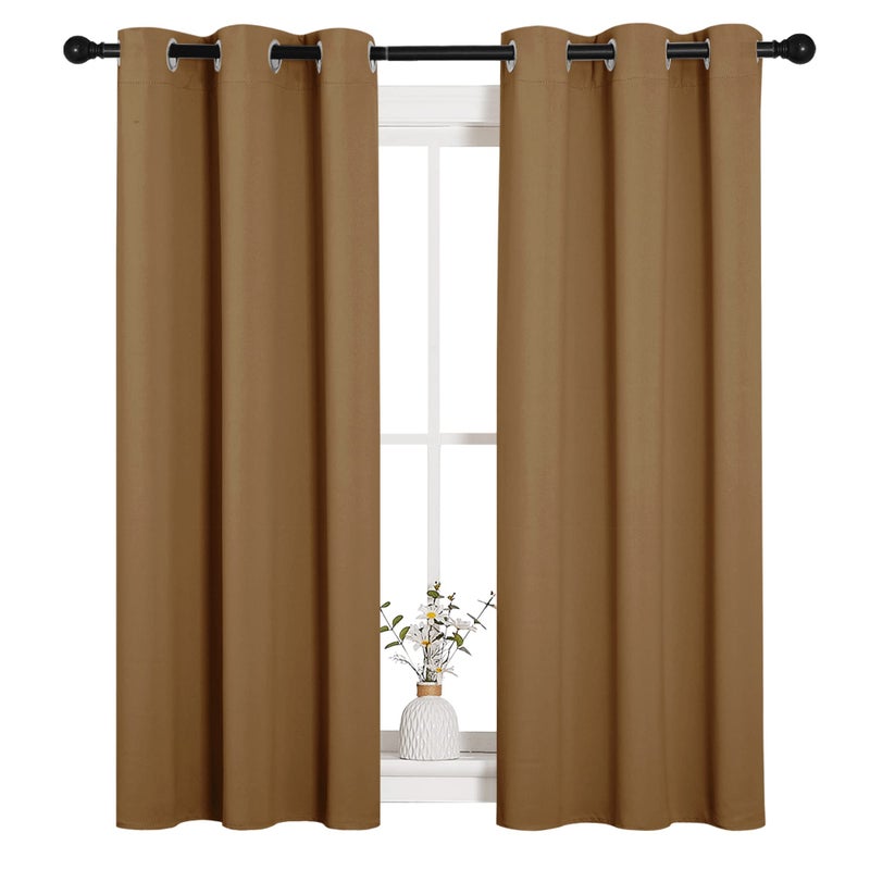NICETOWN Sleek Blackout Curtains 54 inches Length for Small Windows  Noise Reducing and Block Draft Panels for Door Doorway Laundry Office Luxury Decor Theme (2 Panels  Gold Brown  W34 x L54 -Inch) - Image 2