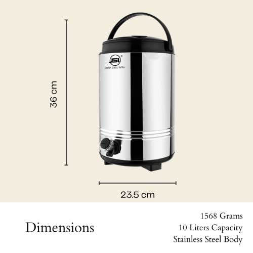 JSI Stainless Steel Hot & Cold Water Jug 10 Liters I PUF Insulated Water Dispenser with Easy to Carry Handle I Hot Tea Flask/Bottled Jug I Unbreakable & Ergonomically Design I Keeps Beverages Fresh - Image 3