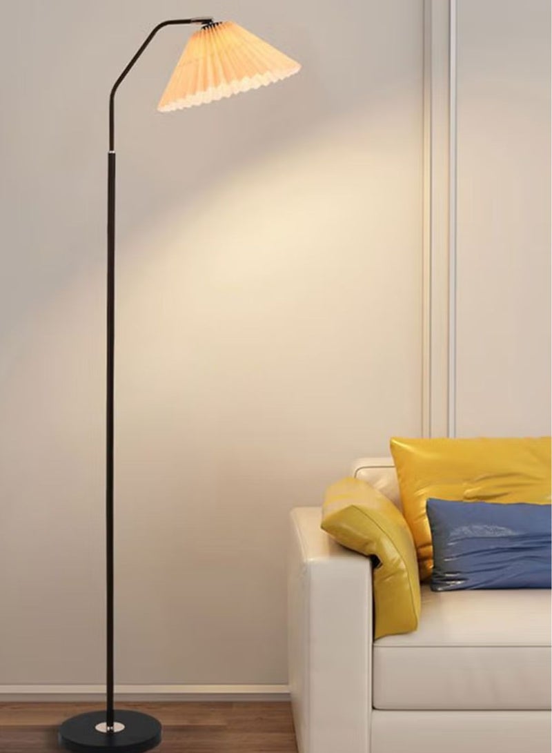 هاي لوك مصباح أرضي بقطب مستقيم LED أنيق بتصميم حديث وفاخر مع غطاء مصباح مجعد وثلاثة خيارات للتعتيم بالألوان لغرفة النوم أو غرفة المعيشة أو المكتب باللون الأسود المحدث. - Image 1