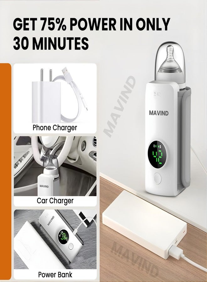 MAVIND زجاجة تدفئة محمولة، مناسبة للسفر، تسخين سريع، لاسلكية وقابلة لإعادة الشحن، تحكم دقيق في درجة الحرارة، تدفئة تدوم حتى 5 ساعات، زجاجة رضاعة مريحة للاستخدام في المنزل وخارجه (الزجاجة غير متضمنة) (A-1) - Image 5