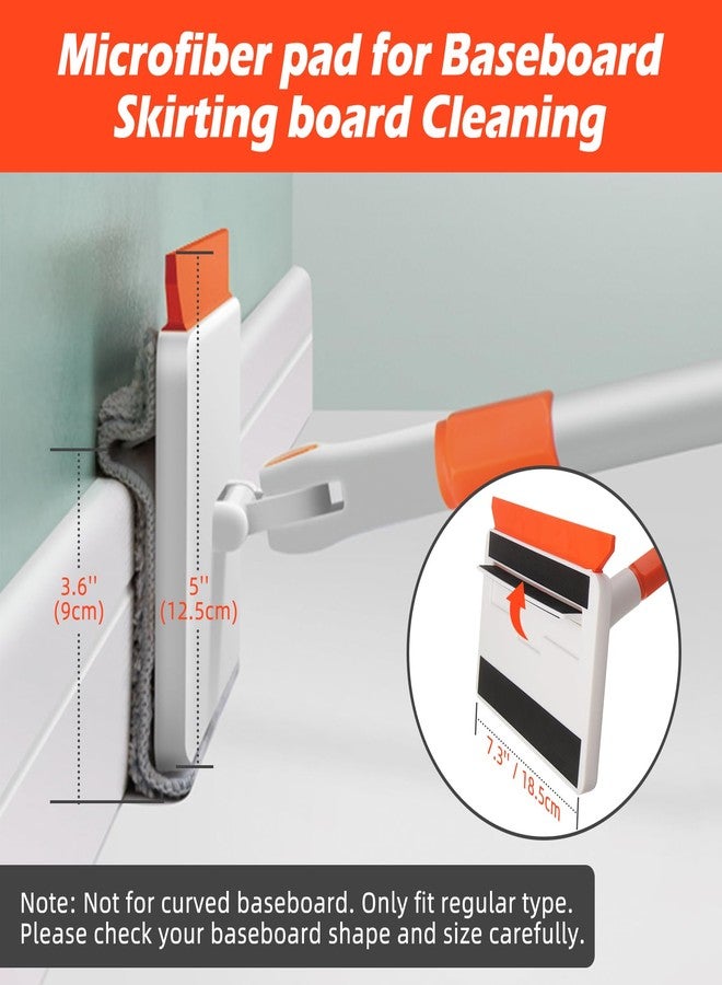 Qaestfy Wall & Baseboard Cleaner Mop Tool with 49'' Long Handle for Cleaning Window Floor Skirting Board Ceiling Bathtub Tub Tile Scrubber Brush Duster with 4 Reusable Pads - Image 2