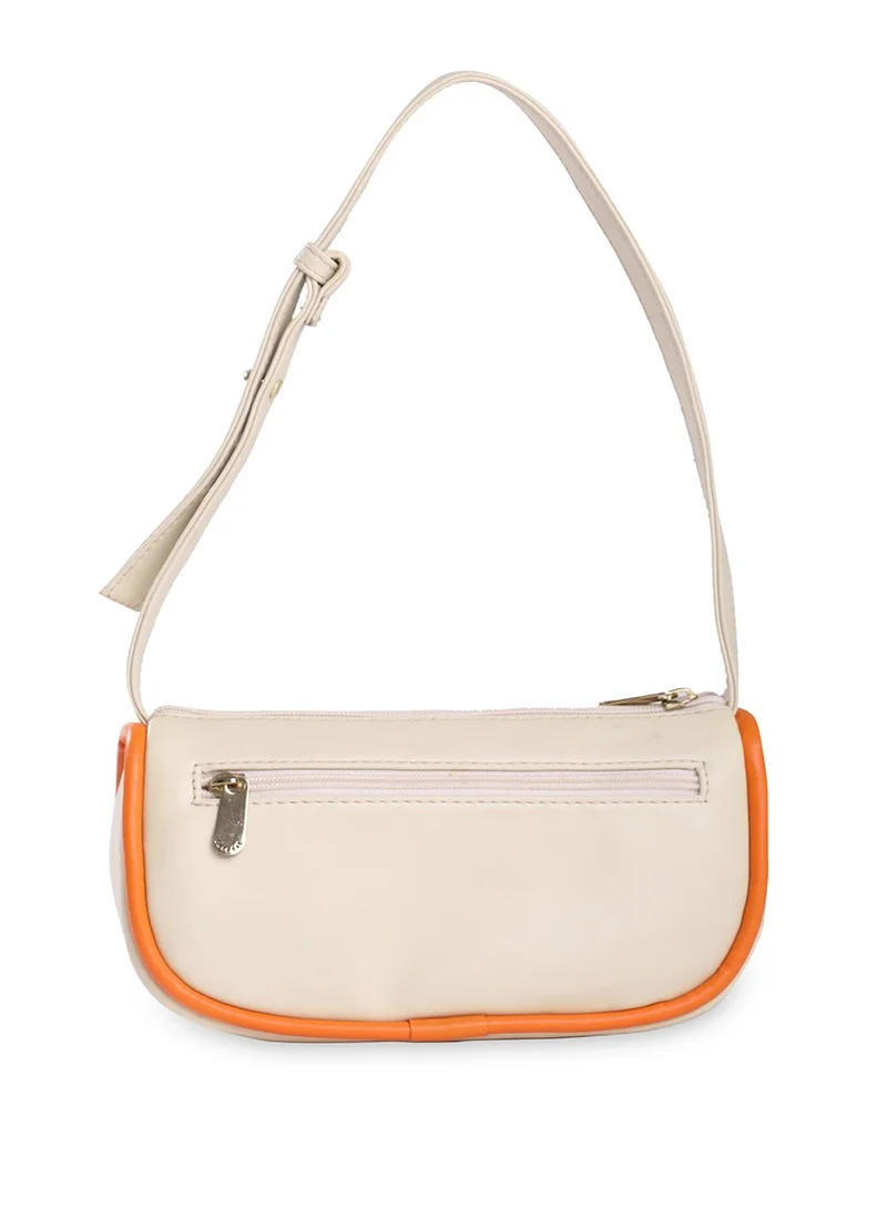 CAPRESE Caprese Gracie Solid Cream Faux Leather Medium Baguette Handbag