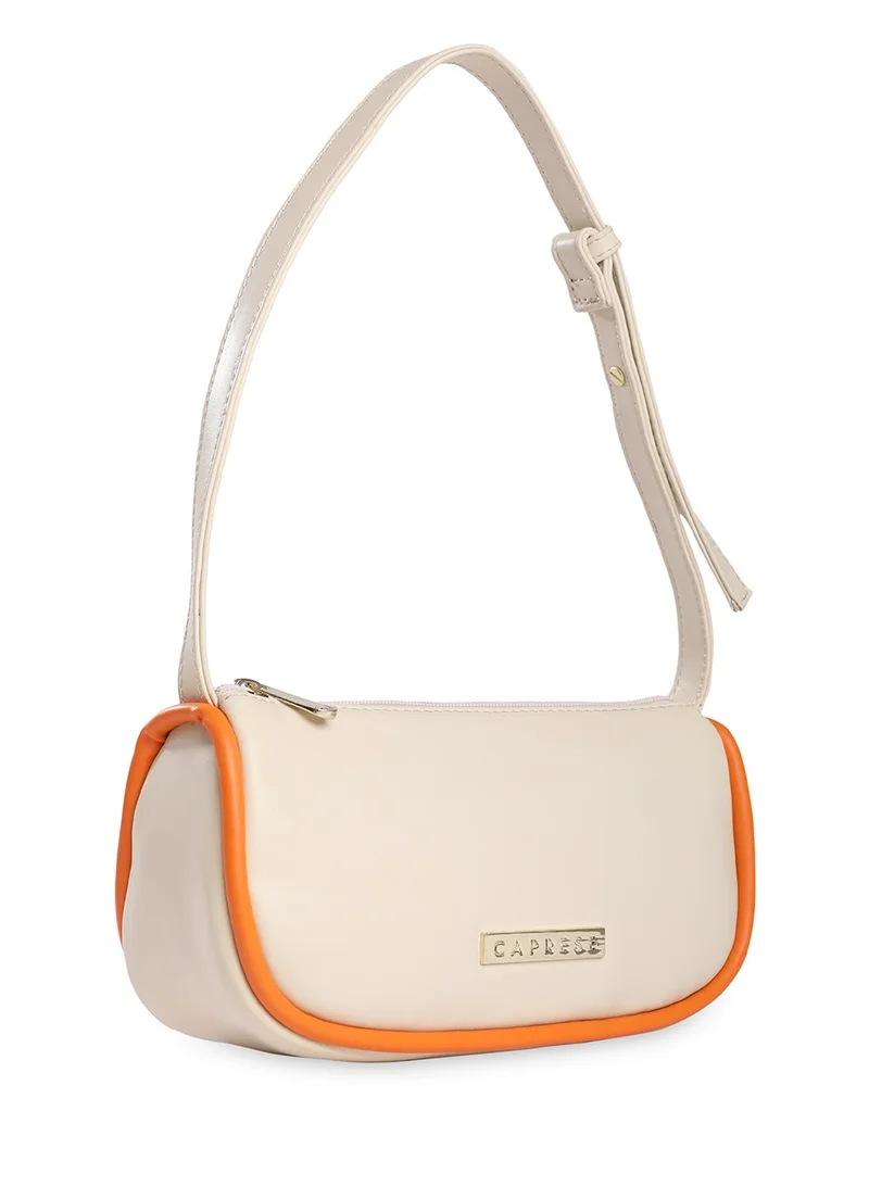 CAPRESE Caprese Gracie Solid Cream Faux Leather Medium Baguette Handbag