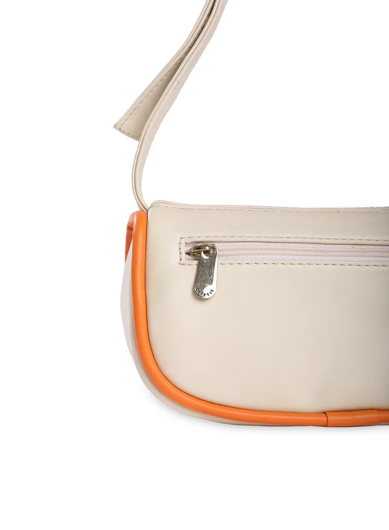 CAPRESE Caprese Gracie Solid Cream Faux Leather Medium Baguette Handbag