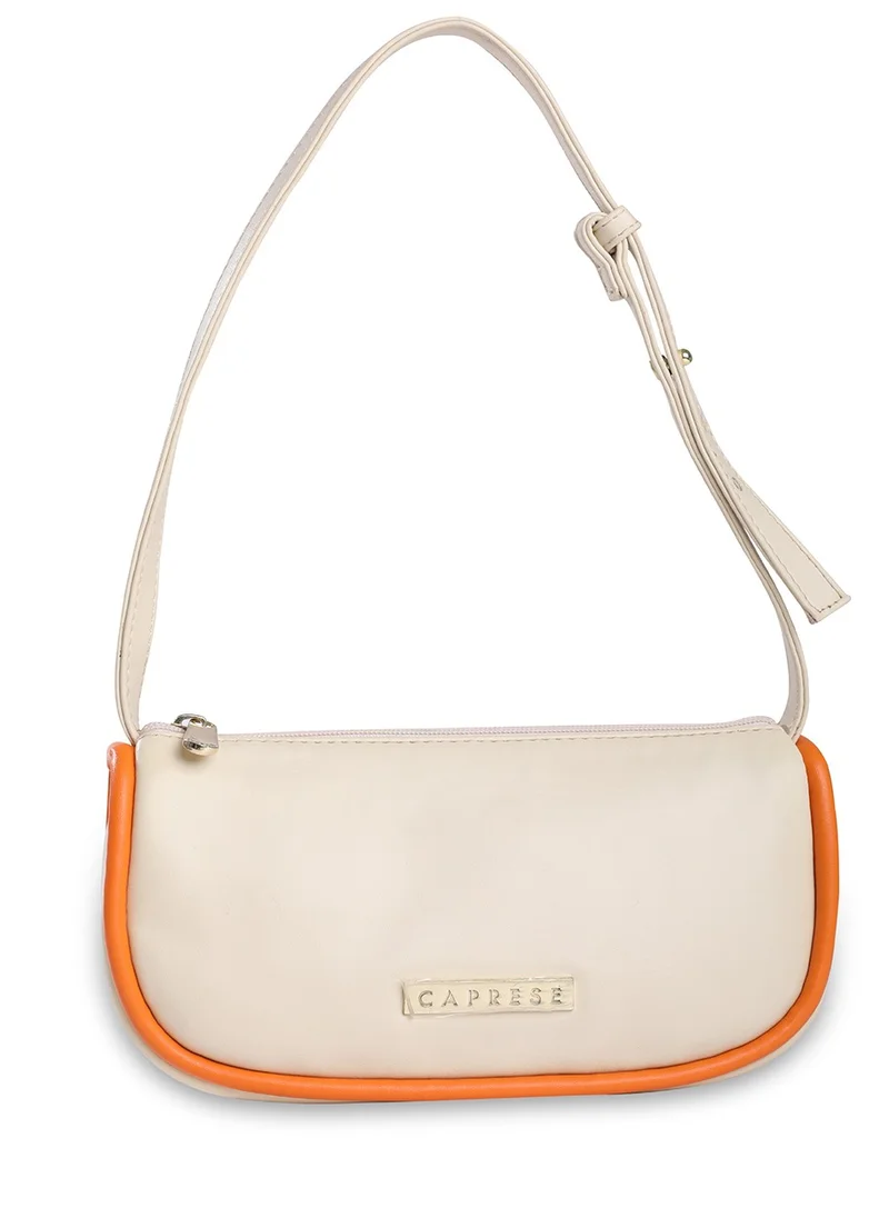 CAPRESE Caprese Gracie Solid Cream Faux Leather Medium Baguette Handbag