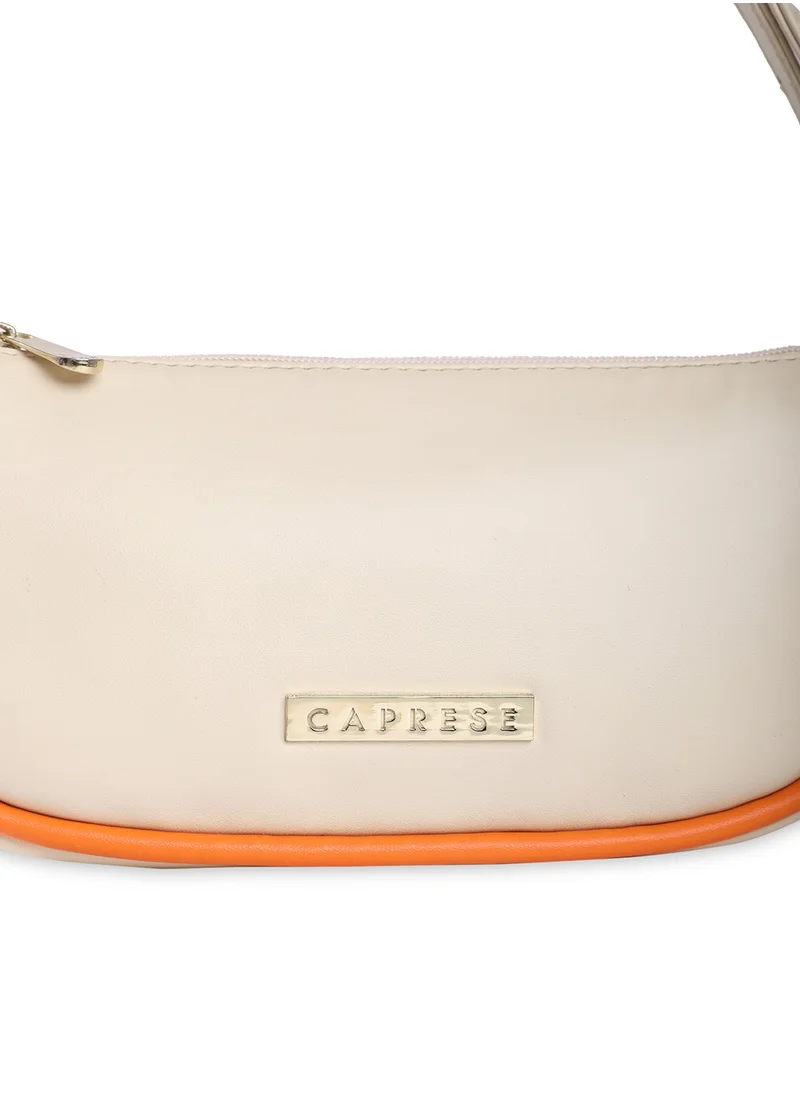 CAPRESE Caprese Gracie Solid Cream Faux Leather Medium Baguette Handbag