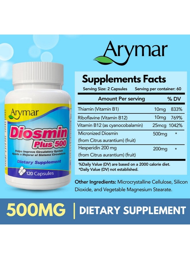 Arymar Diosmin Plus 500 - Circulatory System Support Supplement, 500mg, 120 Capsules - Image 5