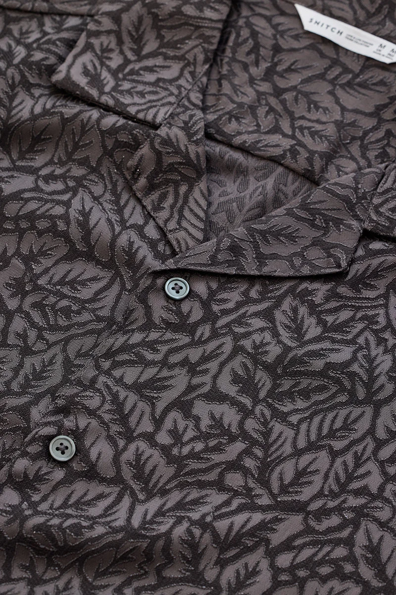 SNITCH Charcoal Grey Box Fit Jacquard Shirt
