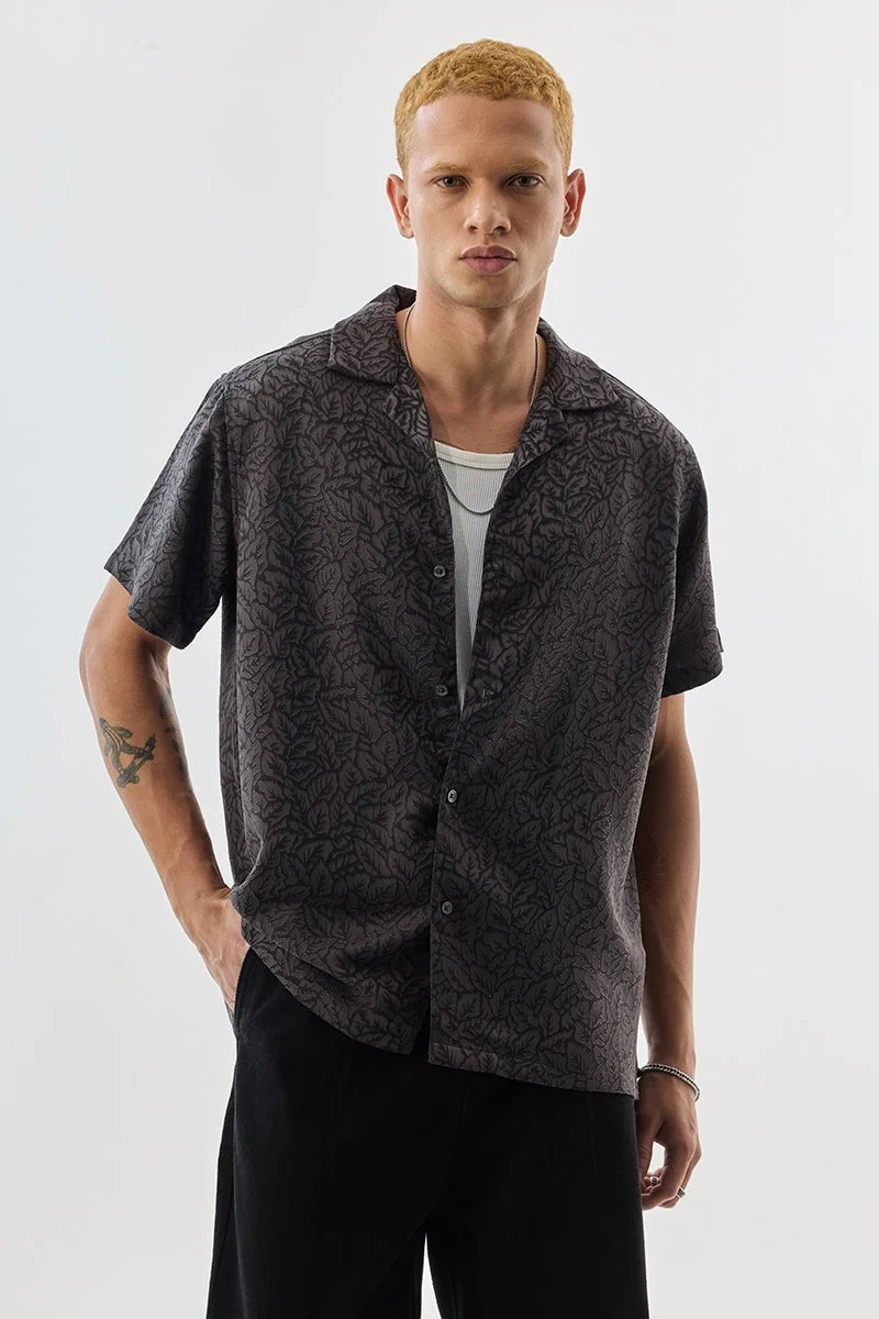 SNITCH Charcoal Grey Box Fit Jacquard Shirt