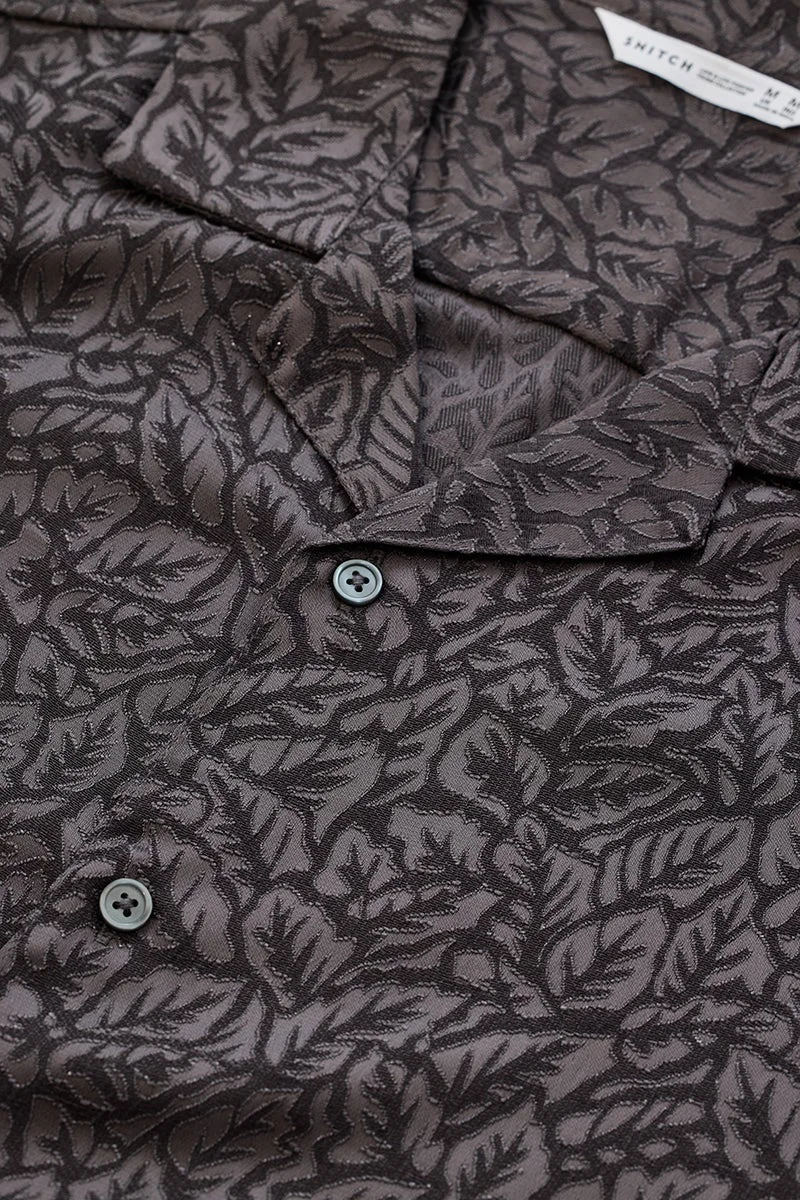SNITCH Charcoal Grey Box Fit Jacquard Shirt