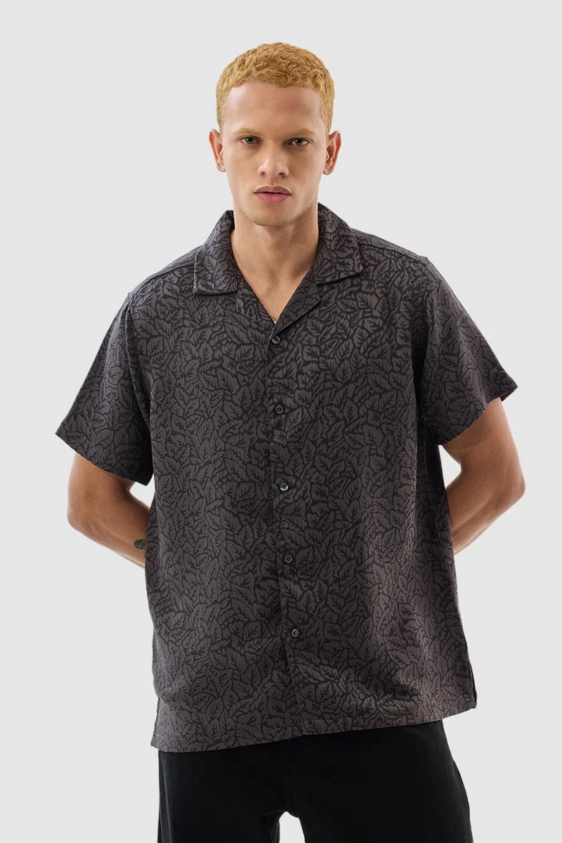 SNITCH Charcoal Grey Box Fit Jacquard Shirt