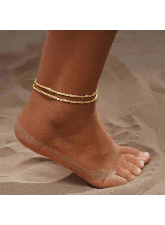 Tasiso Gold/Silver Ankle Bracelets for Women,14K Gold Anklets for Women Waterproof Sparkly Chain Rhinestone Anklets Set Stackable Layered Anklet Bracelets for Women Beach Gold Jewelry Gift - Image 4