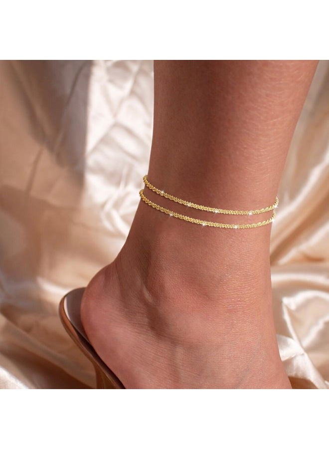 Tasiso Gold/Silver Ankle Bracelets for Women,14K Gold Anklets for Women Waterproof Sparkly Chain Rhinestone Anklets Set Stackable Layered Anklet Bracelets for Women Beach Gold Jewelry Gift - Image 3