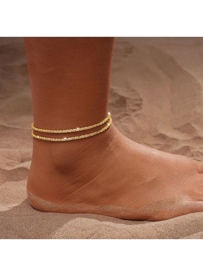 Tasiso Gold/Silver Ankle Bracelets for Women,14K Gold Anklets for Women Waterproof Sparkly Chain Rhinestone Anklets Set Stackable Layered Anklet Bracelets for Women Beach Gold Jewelry Gift - Image 2