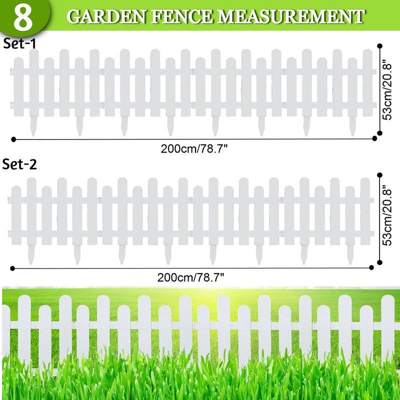 Nasmodo 8Pcs Garden Fence for Outdoor 400x53cm Plant Partition Fence for Balcony Picket Self Standing Fence for Outdoors Decorative Fence Garden Border Edging for Plants (White) - Image 3