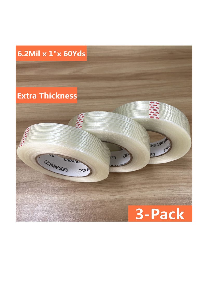 KASTWAVE Mono Filament Strapping Tape, KASTWAVE 30mm*50m Commodity Grade Heavy Duty Transparent Reinforced Fiberglass Tape Grade Fiberglass Reinforced Filament Strapping Tape (3Pack)  - Image 3