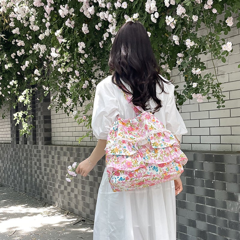 Women's Oxford Fabric Floral Print Shoulder Bag, Medium Casual Commuter Tote - Image 3