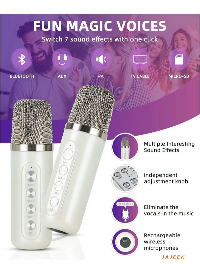 JAJEEK Mini Karaoke Machine for Adults and Kids | Portable Bluetooth Karaoke Speaker for TV | 2 Wireless Microphones | PA Speaker System for Indoor & Outdoor Parties, Singing, Family Events (Off White) - Image 2