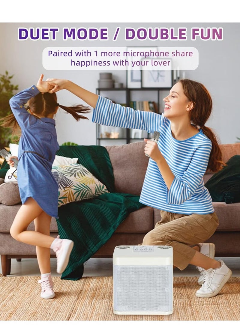 JAJEEK Mini Karaoke Machine for Adults and Kids | Portable Bluetooth Karaoke Speaker for TV | 2 Wireless Microphones | PA Speaker System for Indoor & Outdoor Parties, Singing, Family Events (Off White) - Image 5