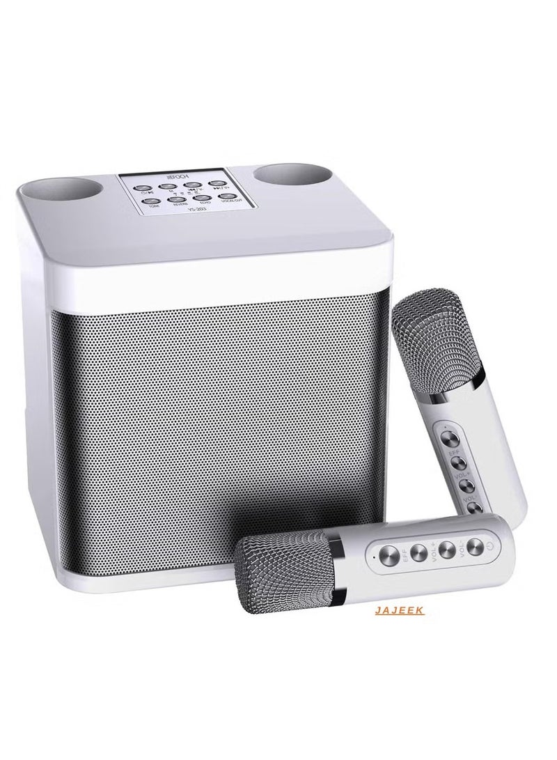 JAJEEK Mini Karaoke Machine for Adults and Kids | Portable Bluetooth Karaoke Speaker for TV | 2 Wireless Microphones | PA Speaker System for Indoor & Outdoor Parties, Singing, Family Events (Off White) - Image 1