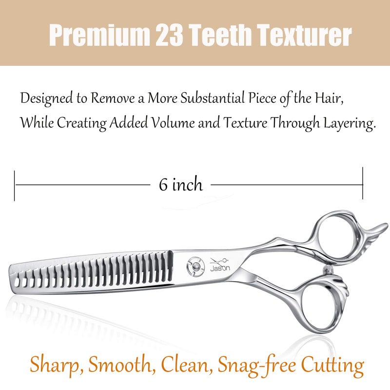 JASON 6" Texturizing Hair Scissors, 23 Teeth Hair Texture Shears Professional Blending Hair Thinning Scissor for Barber, Hairdresser, Stylist, Women and Men, Japanese 440C Stainless Steel Gift - Image 2
