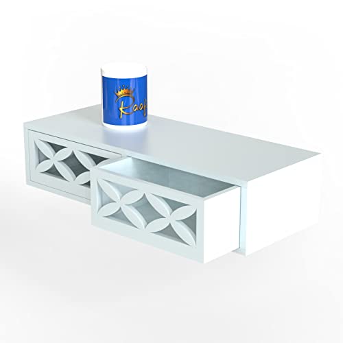 Raafi Exclusively Launched Engineered Wood Wall Shelf with Drawer for Living Room, Storage and Home Decorative (Glossy Finish) (White) - Image 4