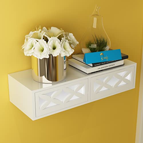 Raafi Exclusively Launched Engineered Wood Wall Shelf with Drawer for Living Room, Storage and Home Decorative (Glossy Finish) (White) - Image 1