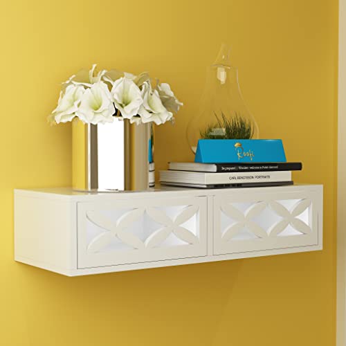 Raafi Exclusively Launched Engineered Wood Wall Shelf with Drawer for Living Room, Storage and Home Decorative (Glossy Finish) (White) - Image 2