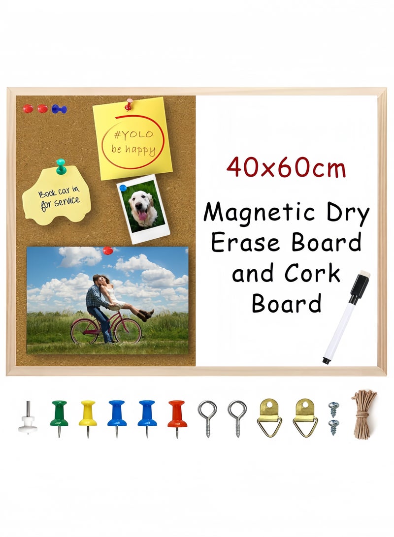 GGEROU Magnetic White Board Cork Board Combo, Big Dry Erase Bulletin Board, Vision Boards, Memo Board Pin Board for Walls, Home, Office, Dorm, Goals, Remote Work, 40x60 cm Wood Frame Wall Board 40x60 cm - Image 1